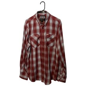 Dixxon Flannel Shirt Mens Large Red Cream Plaid Luckenbach Bamboo Long Sleeve